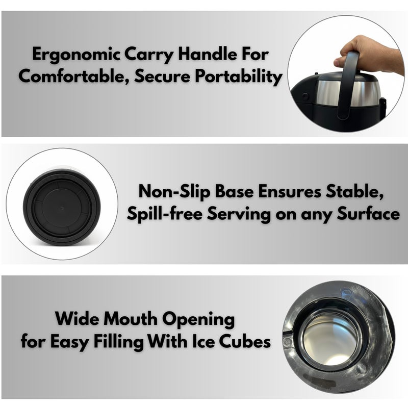 جليز ترمس حراري من الفولاذ المقاوم للصدأ سعة 2.5 لتر، موزع للقهوة والشاي - يحافظ على المشروبات ساخنة وباردة لمدة 24 ساعة - مزود بمضخة لتوزيع المشروبات - معزول بتفريغ الهواء مع مقبض حمل - فضي وأسود - Image 4